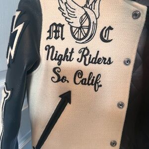 Night Riders So Calif. Embroidered Varsity Jacket - Black & Cream